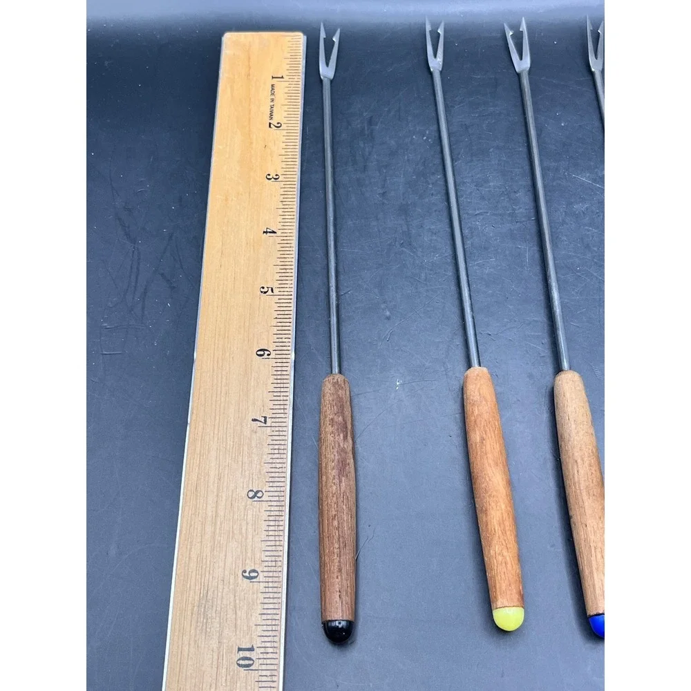 Vtg Set of 2 Fondue Forks Handles Japan Stainless Steel Color Dice Ends 12‎ MCM